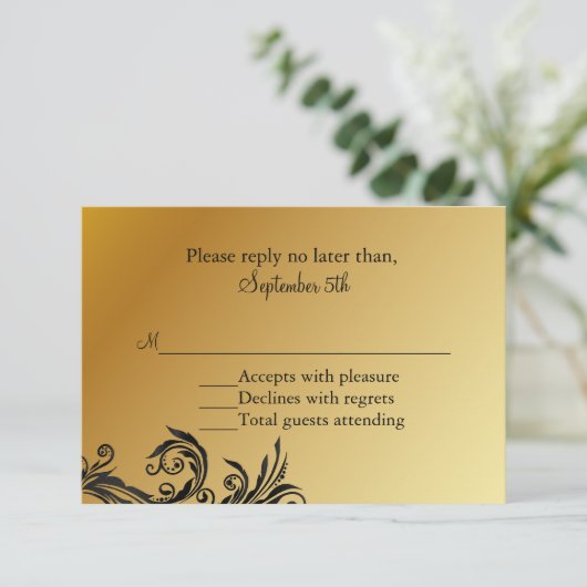 RSVP-kaart voor Jubileum met zwart en gouden bruil RSVP Kaartje (Staand voorkant)