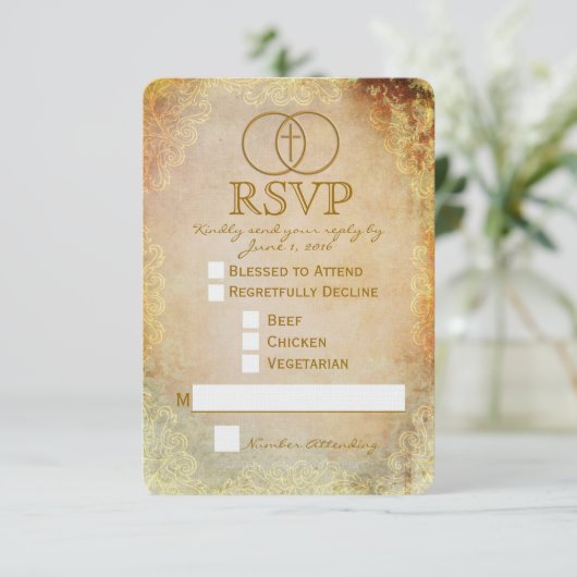 RSVP-kaart voor omcirkelde Religieuze bruiloft RSVP Kaartje (Staand voorkant)