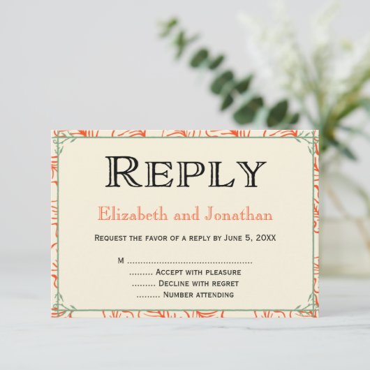 RSVP-kaart voor Oranje en Blauwgroen huwelijk RSVP Kaartje (Staand voorkant)