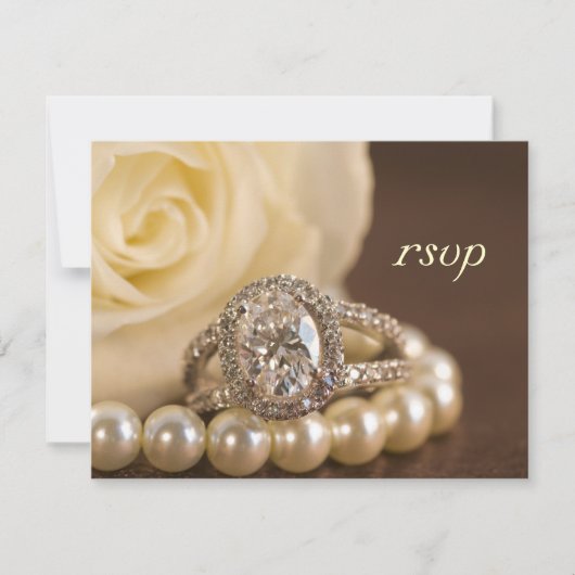 RSVP-Kaart voor Oval Diamond Ring en White Rose We RSVP Kaartje (Voorkant)