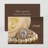 RSVP-Kaart voor Oval Diamond Ring en White Rose We RSVP Kaartje (Voorkant / Achterkant)