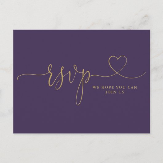 RSVP-kaart voor Paars Gold Heart Script Song Reque Uitnodiging Briefkaart (Voorkant)