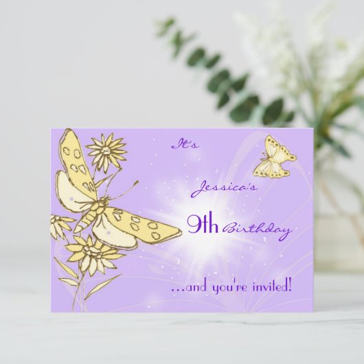 RSVP-kaart voor Paarse peach Butterfly Kaart (Staand voorkant)