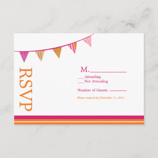RSVP-kaart voor partijmerken - Roze en Oranje RSVP Kaartje