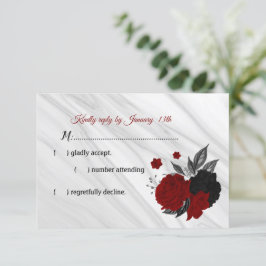 RSVP-kaart voor rode en zwarte bloemen RSVP Kaartje