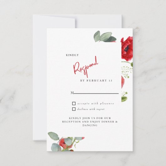 RSVP-kaart voor rode Floral Wedding RSVP Kaartje (Voorkant)