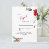 RSVP-kaart voor rode Floral Wedding RSVP Kaartje (Staand voorkant)
