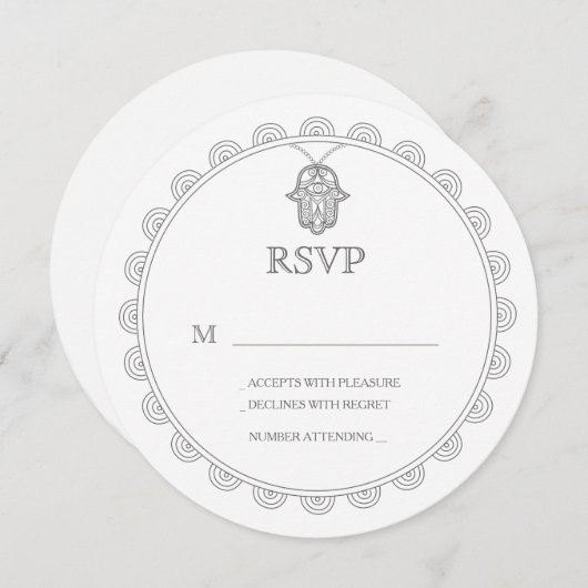 RSVP-kaart voor ronde bruiloft van Elegant Hamsa Kaart (Voorkant / Achterkant)