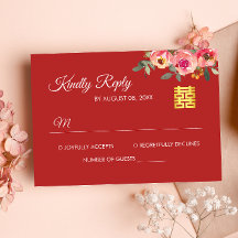 RSVP-kaart voor roodpony, moderne Chinese bruiloft
