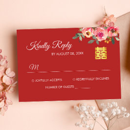 RSVP-kaart voor roodpony, moderne Chinese bruiloft RSVP Kaartje