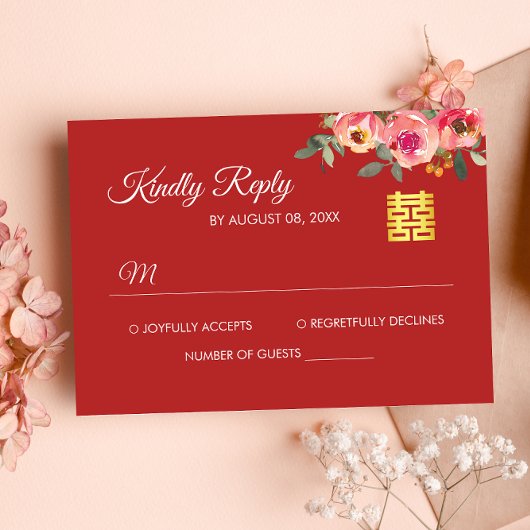 RSVP-kaart voor roodpony, moderne Chinese bruiloft RSVP Kaartje