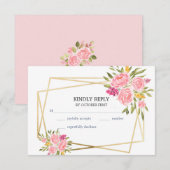 RSVP-kaart voor roze koraal en gouden Lijst RSVP Kaartje (Voorkant / Achterkant)