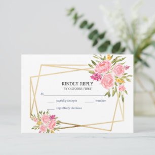 RSVP-kaart voor roze koraal en gouden Lijst RSVP Kaartje