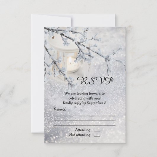 RSVP-kaart voor sneeuwwinterbruiloft RSVP Kaartje (Voorkant)