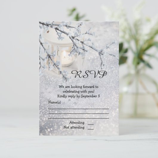 RSVP-kaart voor sneeuwwinterbruiloft RSVP Kaartje (Staand voorkant)
