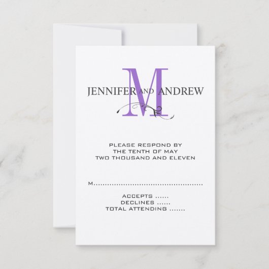 RSVP-kaart voor Square Wedding Invite Paars Initia RSVP Kaartje (Voorkant)