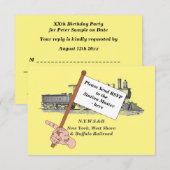 RSVP-kaart voor stamtrain Man op zaterdag RSVP Kaartje (Voorkant / Achterkant)