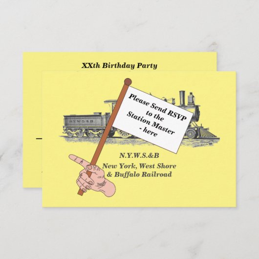 RSVP-kaart voor stamtrain Man op zaterdag RSVP Kaartje (Voorkant / Achterkant)