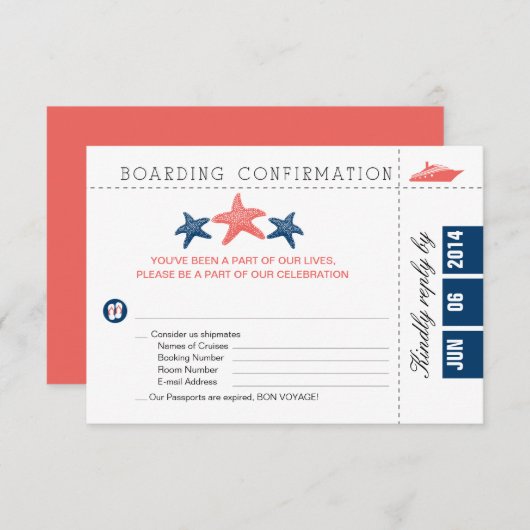 RSVP-kaart voor Starfish boarding Pass RSVP (Voorkant / Achterkant)