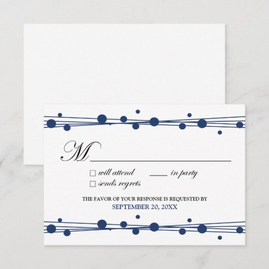 RSVP-kaart voor stippen en stro (wit/marine) RSVP Kaartje (Voorkant / Achterkant)