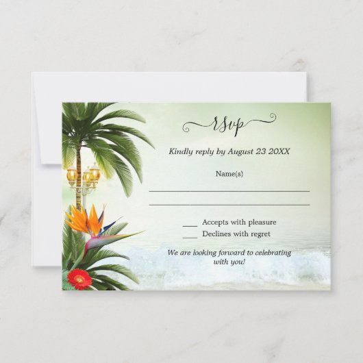 RSVP-kaart voor Tropical Beach Destination Wedding Kaart (Voorkant)