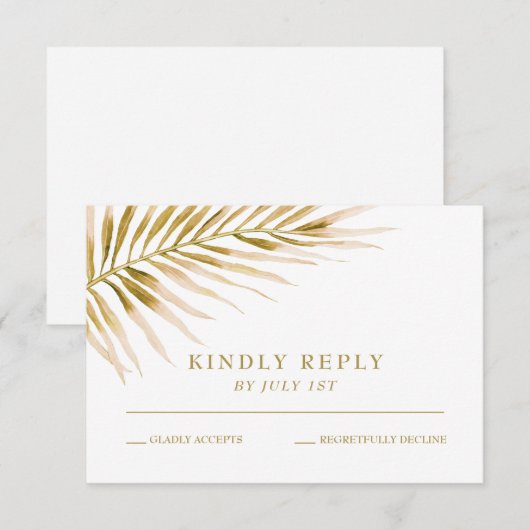 RSVP-kaart voor Tropical Gold Palm bruiloft RSVP Kaartje (Voorkant / Achterkant)