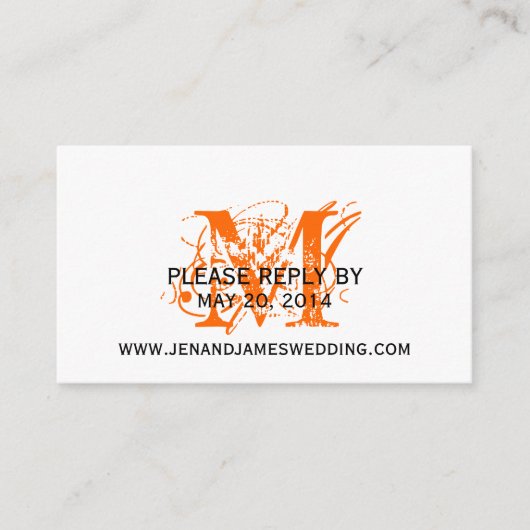 RSVP-kaart voor trouwwebsite Oranje Chic Monogram Informatiekaartje (Voorkant)