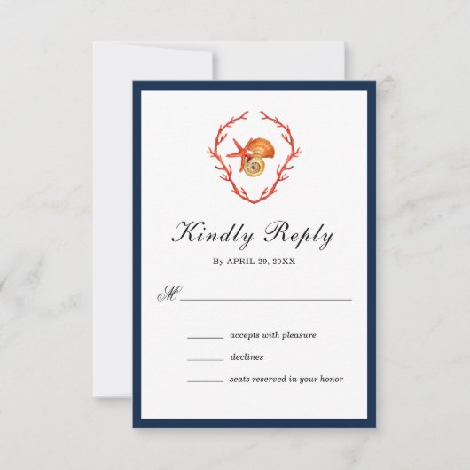 RSVP-kaart voor waterverf van zeeshells RSVP Kaartje (Voorkant)