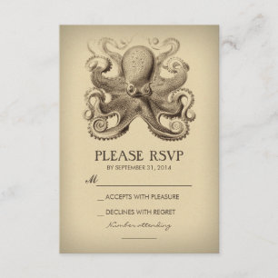 RSVP-kaart voor zeevertrouwend strand met octopus RSVP Kaartje