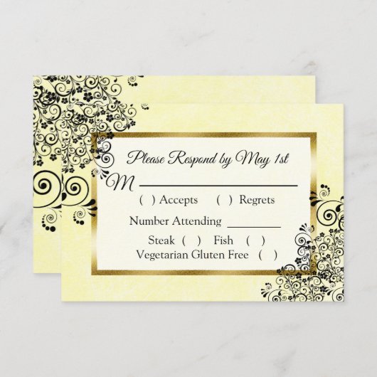 RSVP-kaart voor zwart en geel huwelijk RSVP Kaartje (Voorkant / Achterkant)
