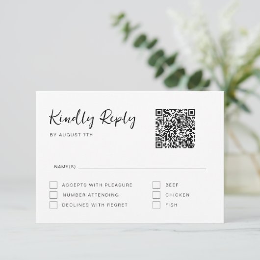 RSVP-kaart voor zwart en wit modern script RSVP Kaartje (Staand voorkant)