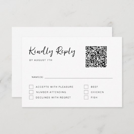 RSVP-kaart voor zwart en wit modern script RSVP Kaartje (Voorkant / Achterkant)