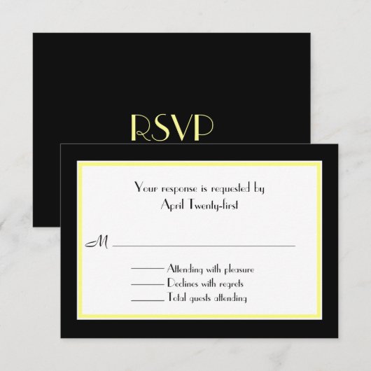 RSVP-kaart voor zwart, wit en geel huwelijk RSVP Kaartje (Voorkant / Achterkant)