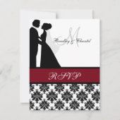 RSVP-kaart voor zwarte en cranberry Wedding Couple RSVP Kaartje (Voorkant)