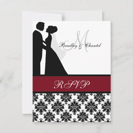 RSVP-kaart voor zwarte en cranberry Wedding Couple RSVP Kaartje (Voorkant)