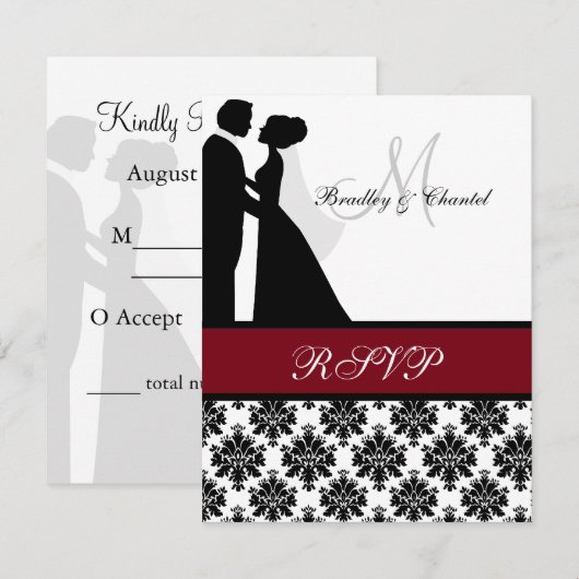 RSVP-kaart voor zwarte en cranberry Wedding Couple RSVP Kaartje (Voorkant / Achterkant)