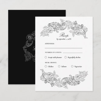 RSVP-kaart voor zwarte en witte Rococo-meal RSVP Kaartje