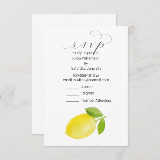RSVP-kaart Waterverf Lemon Informatiekaartje (Voorkant / Achterkant)