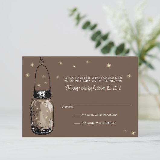 RSVP-kaart Whimsy Fireflies en Mason Jar RSVP Kaartje (Staand voorkant)