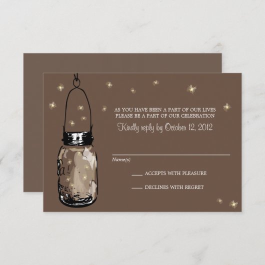 RSVP-kaart Whimsy Fireflies en Mason Jar RSVP Kaartje (Voorkant / Achterkant)
