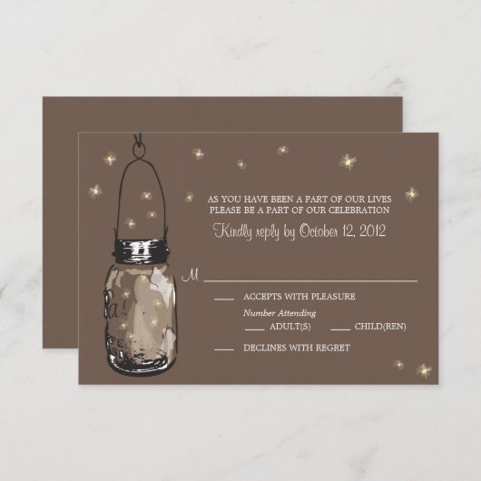 RSVP-kaart Whimsy Fireflies en Mason Jar RSVP Kaartje (Voorkant / Achterkant)