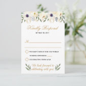 RSVP-Kaart (White and Gold Floral Wedding) Kaart (Staand voorkant)