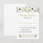 RSVP-Kaart (White and Gold Floral Wedding) Kaart (Voorkant / Achterkant)