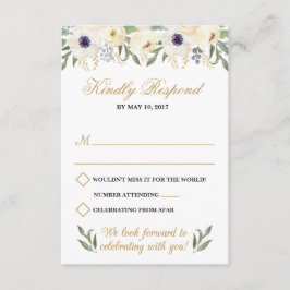 RSVP-Kaart (White and Gold Floral Wedding) Kaart