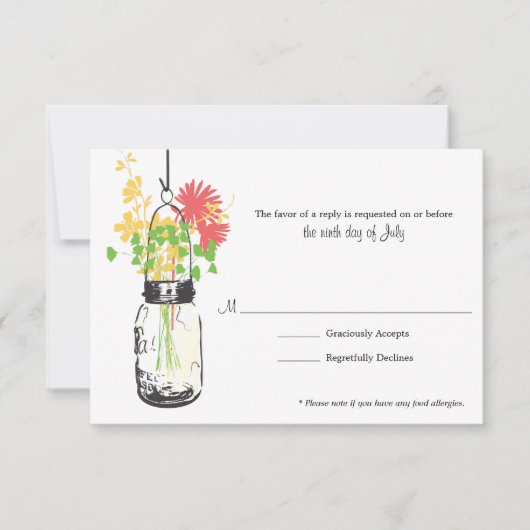 RSVP-kaart Wild Flowers & Mason Jar RSVP Kaartje (Voorkant)