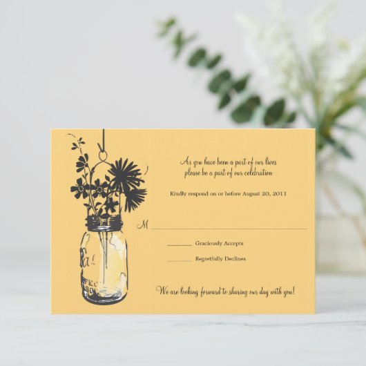 RSVP-kaart Wild Flowers & Mason Jar RSVP Kaartje (Staand voorkant)