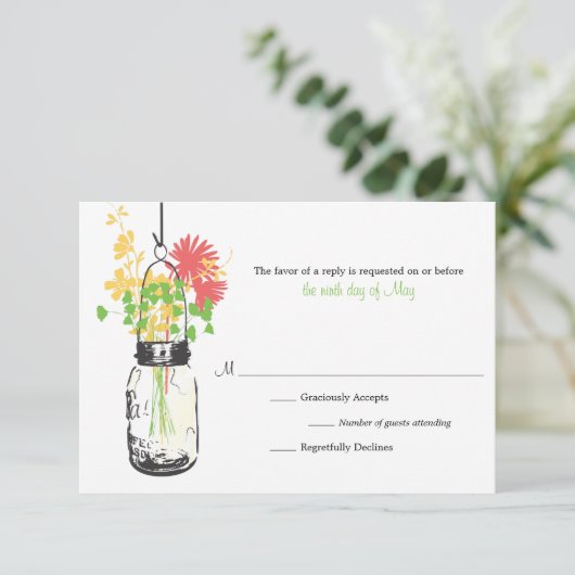 RSVP-kaart Wild Flowers & Mason Jar RSVP Kaartje (Staand voorkant)