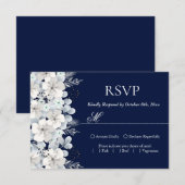 RSVP kaart wit bloem sakura marine blauw (Voorkant / Achterkant)