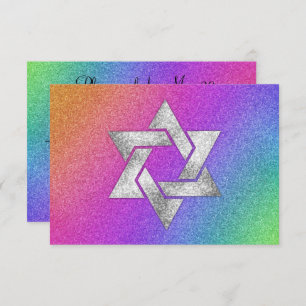 RSVP-kaart zeer kleurrijke regenboog met Silver St RSVP Kaartje