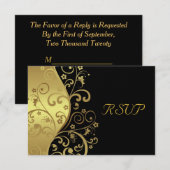 RSVP-kaart — zwarte en goudziren RSVP Kaartje (Voorkant / Achterkant)